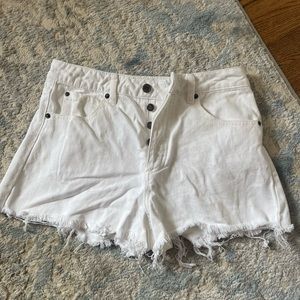 RVCA white distressed denim shorts